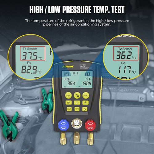 Kit de probador de temperatura de presión de vacío HVAC medidor colector de refrigeración digital - Imagen 6 de 21