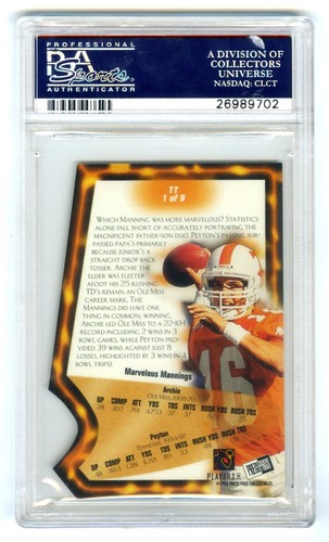 PEYTON MANNING~POP12~1998 PRESS PASS TRIPLE THREAT PSA-10 GEM ROOKIE RC CARD#TT1 - Picture 2 of 2