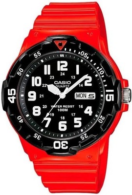 CASIO MRW-200HC-4BVDF UNISEX UHR HARZ ROT SCHWARZ DAY-DATE 43mm UNTERPREIS