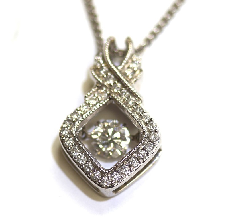 14k White Gold Natural Diamond .50ct shimmer Dancing pendant necklace 18" 4.8g