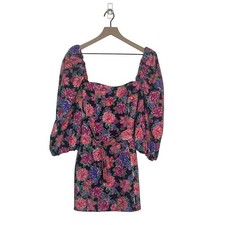 ZARA Mini Dress S Pink Purple Floral Print Belted Puff Sleeve Zinnia Blogger