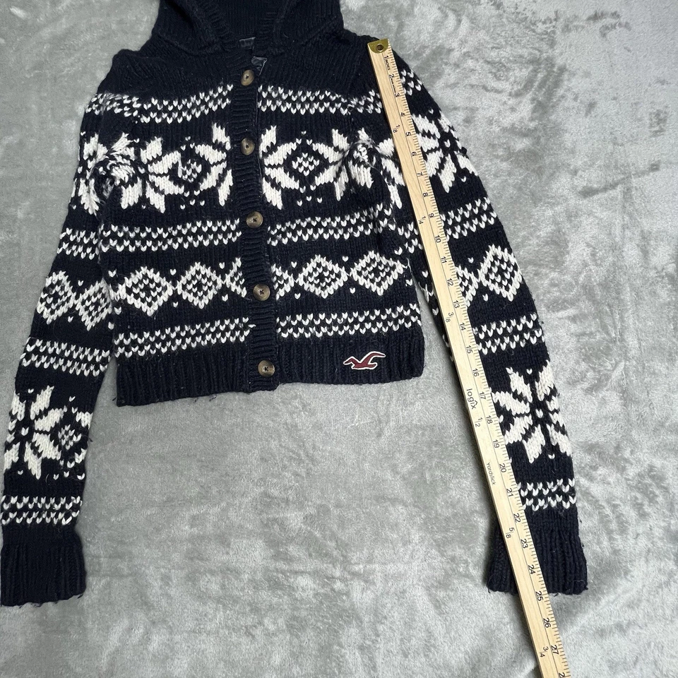 Women Hollister Vintage Fair Isle Wool Blend Heavy Jacket Sweater Hoodie Y2K S - Image 3 of 4