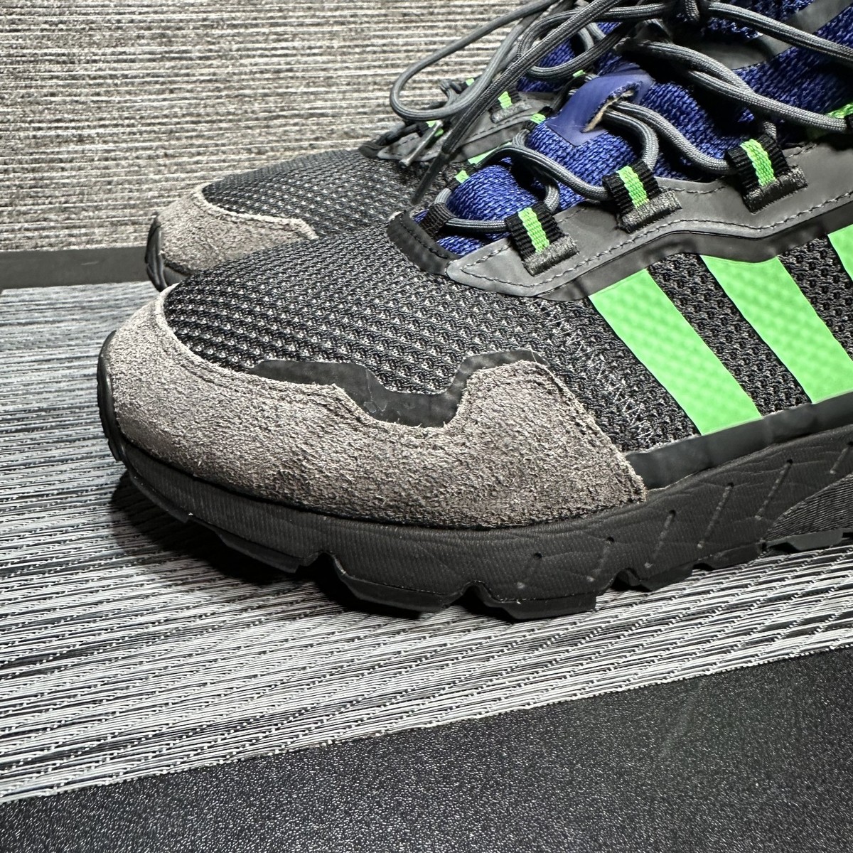 Adidas ZX 1K Boost Shoes Grey Six-Screaming Green-Core Black