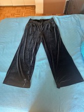 Vera Wang Women’s Size Large Wide Leg Dressy Pants Velvet Black Crush Velor EUC