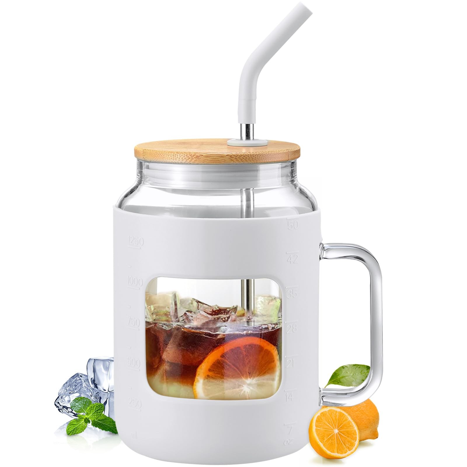 With Silicone Sleeve,glass 50 Ounces, White