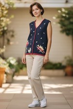 VTG Button Dwn Knit Sweater Vest Wmn XL Nature Birds Cat Grannycore