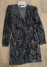 ASTR The Label Womens Paris Dress Black Disco Sequin Wrap Mini Party Wedding S