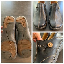 Clarks Unstructured Black Leather Slip On Shoes Women Casual Comfort Size 7