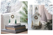 Lanterna di Natale Led Casetta Chiesa Innevata a Batteria Sfera Glitter Luminosa