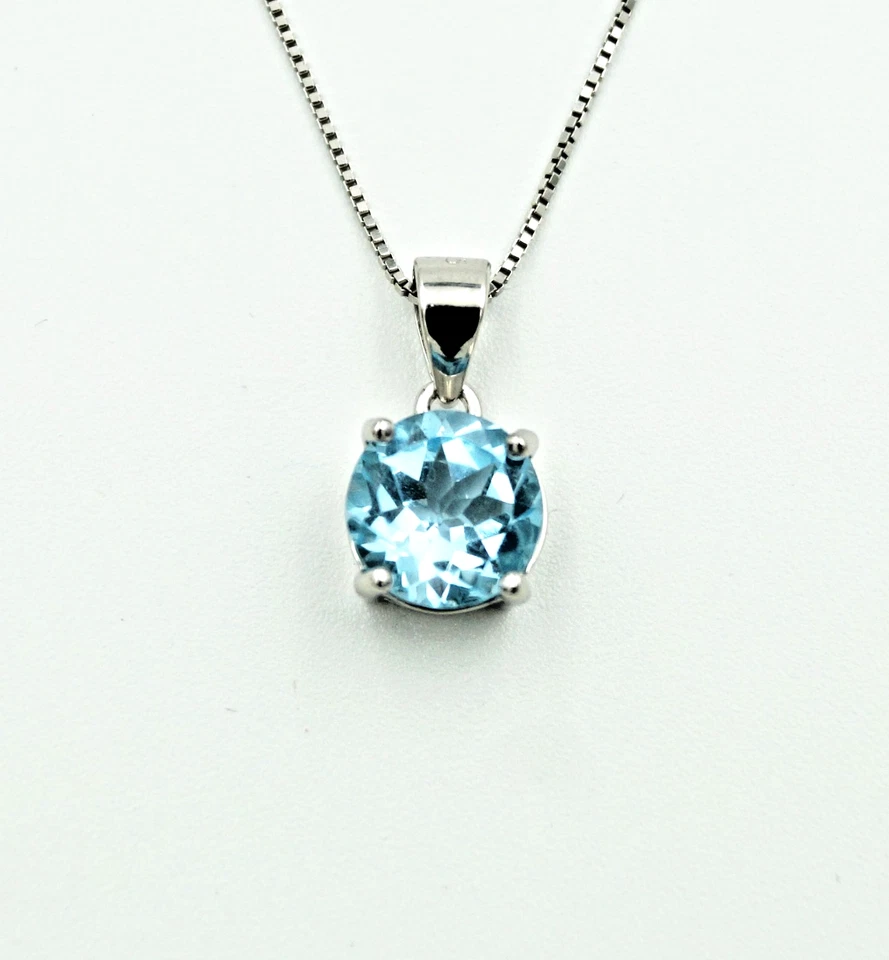 Blautopas Geburtsstein Dezember Solitär rund Anhänger Kette Sterlingsilber925 - Bild 2 von 4