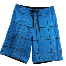 Burnside Mens Blue Plaid Board Shorts Swim Trunks Size 30 ASBA9331A Pocket