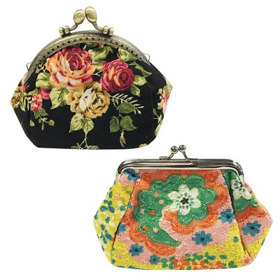   Canvas and Embroidered Floral Coin Purse Clutch Wallet (Set of 2), Yellow a...
