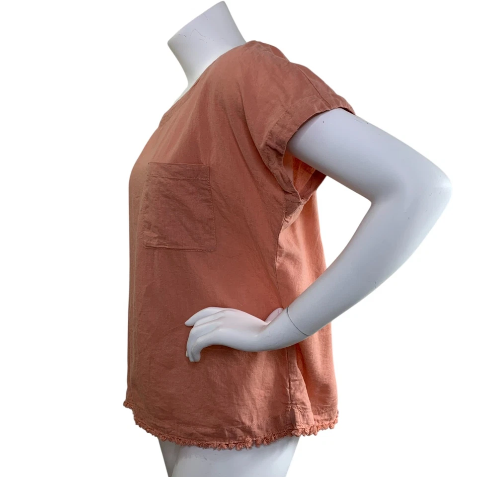 Liz Claiborne 亚麻上衣 XL 码口袋条纹桃色棉混纺短袖 — 第 4/4 张图片