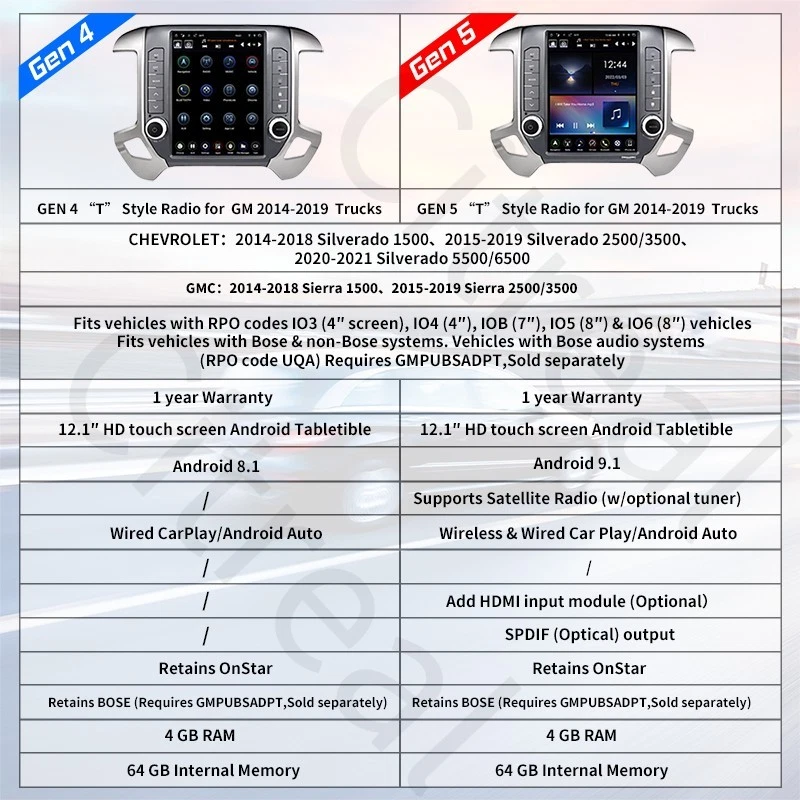 GEN 4 GEN 5 Car Stereo Radio Carplay for Chevrolet Silverado GM Sierra 2014-2019 Foto 4 de 4