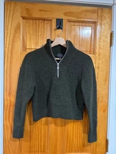 AYR 100% Merino Wool Half Zip Ribbed Sweater Olive Green Women’s Small