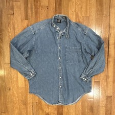 Vintage 90s Gap Denim Made in USA Collarless Chin Strap Workwear Shirt Baggy S