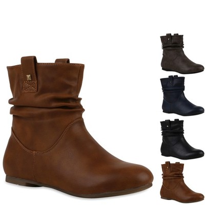 VAN HILL Damen Schlupfstiefeletten Stiefeletten Boots Nieten Gefüttert Flach