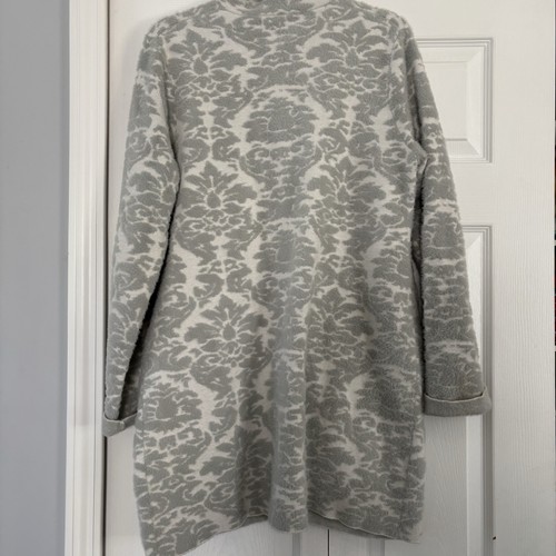 Halston L grau weiß Jacquard weich bequem Stretch Strick Long Cardigan Pullover Mantel - Bild 6 von 14