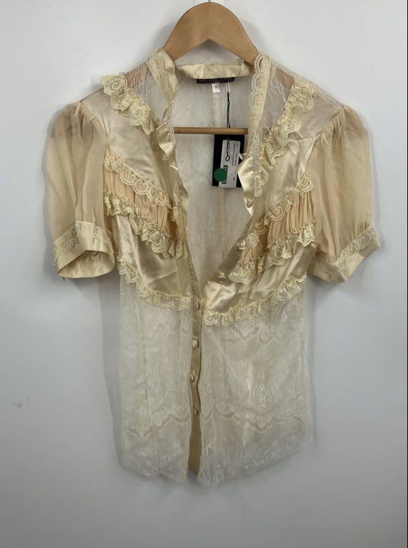 NWT Serena Kay Women's Ivory Floral Angel Nina Short Sleeve Lace Blouse Top Sz 1