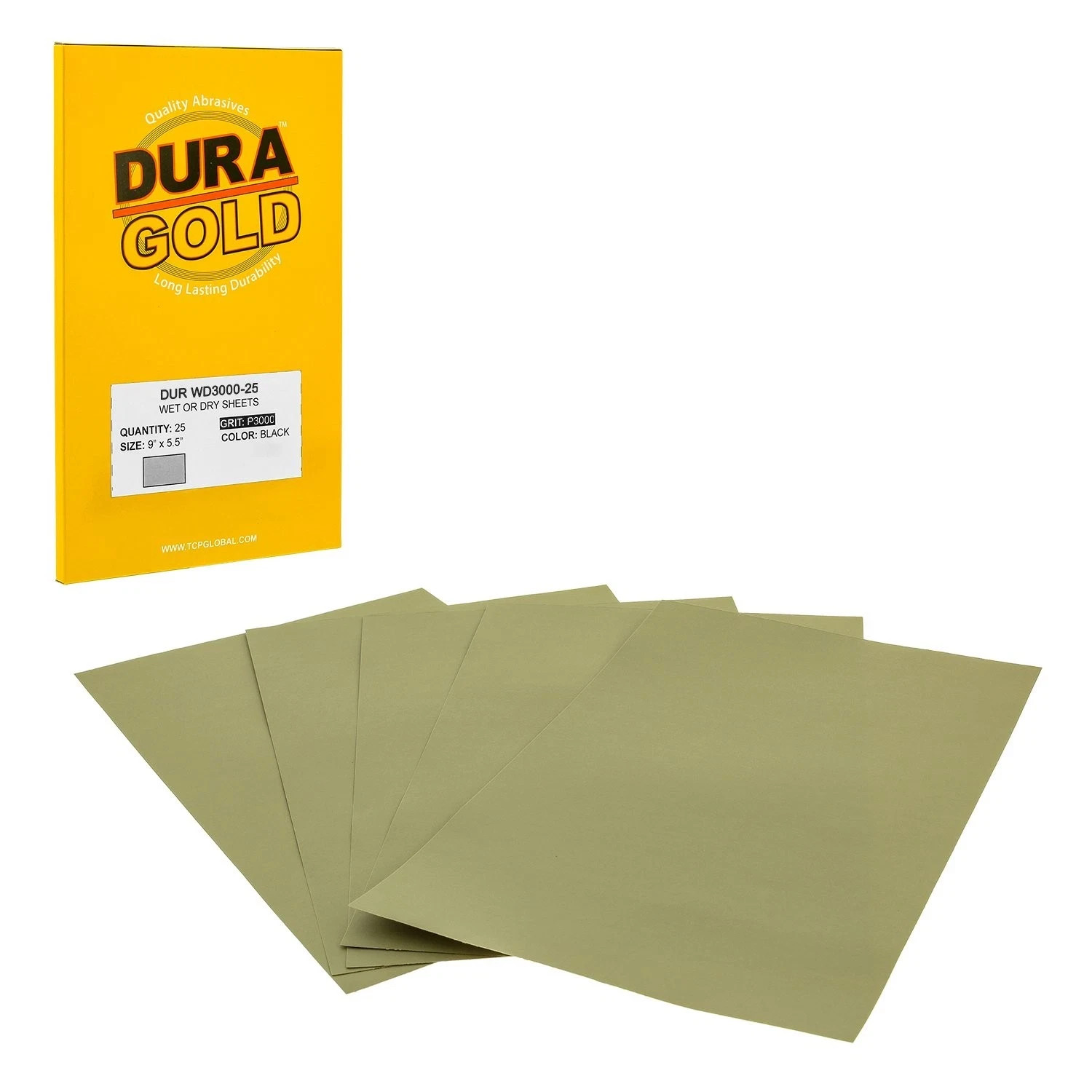 Dura-Gold Premium 3000 Grit Wet or Dry Sandpaper Sheets, 5-1