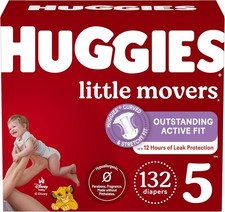 132 Count Huggies Size 5 Diapers, Little Movers Baby Diapers, Size 5 27 lbs ,