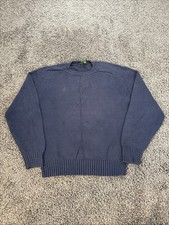 Vintage J. Sweater Mens L Crew Oarsman Blue Chunky Cable Cotton Knit Fisherman