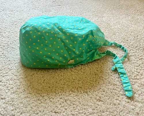 Scrub Cap Surgical Hat Bonnet Nurses Vet Adjustable Closure Green Star Starry L