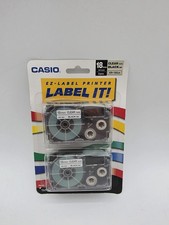 Casio XR-18WE2S EZ-Label Printer Label It 18mm 3/4" Tape Cartridge 2 Pack