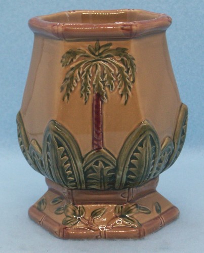 Style Eyes Baum Bros Bathroom Cup Palm Tree Collection Brown Green 4.5" Tall - Picture 3 of 7