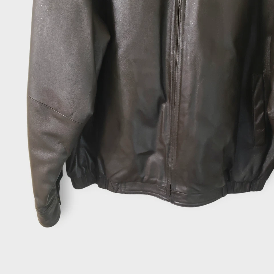ST John's Bay Mens Leather Bomber Jacket Quilt Lined Drk Brown Sz 80s Classic  - Image 3 of 4