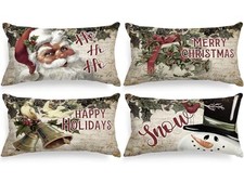 Vintage 12x20 Christmas Lumbar Throw Pillow Covers Set 12" x 20" Pack of 4 
