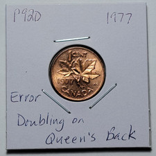 ERROR 1977 Doubling on Queen s Back  CANADA 1 Cent Penny P920