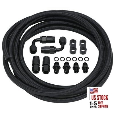 6AN Transmission Cooler Lines Kit 15FT Black Nylon Braided Hose Kit with 
