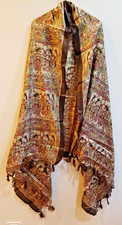 Silk Scarf Shawl Wrap Stole Dupatta Printed Multicolor Tasseled Light Soft Warm