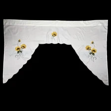 Vtg Appliqué Sunflower Window Valance Scalloped Shabby Cottage Farmhouse 57”x36”