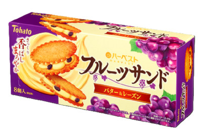Japan Biscuits Tohato Harvest Fruit Sandwich Butter & Raisin 8 Pieces × 6 boxes
