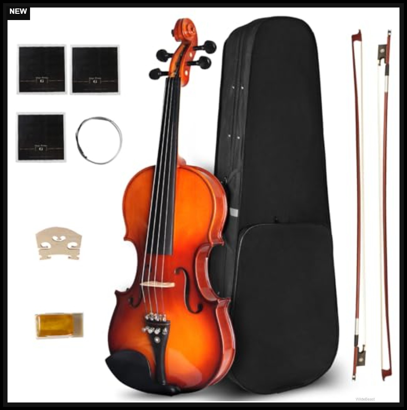 4/4 Violin for Beginners Full Size Solid Spruce Top Ebony Fitted Fiddle Set