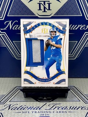 2025 National Treasures Jared Goff Heirlooms Holo Gold MEM SSP#/10, Sick Patch 