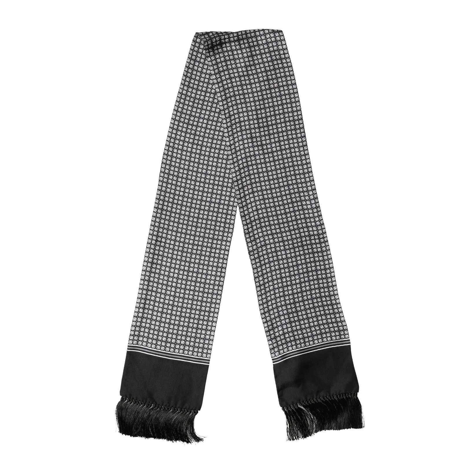 DOLCE & GABBANA Scarf Black Silk Geometric Fringed Foulard  140cm x 15cm $450