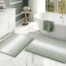 Greyish Green Bathroom Rug Set 2 PCS 20x32 16x24 Inch Thick Chenille Bath Mat