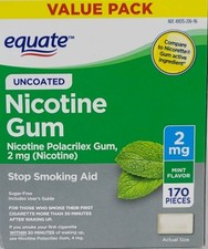 Equate Uncoated Nicotine Gum Stop Smoking Aid 2mg Mint Flavor 170 Pieces 11/2026