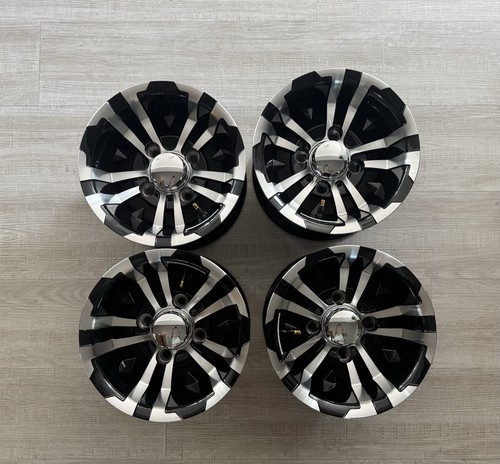 Set of 4 Golf Cart Wheels 10x7 Black Machined 4x4 Bolt Pattern