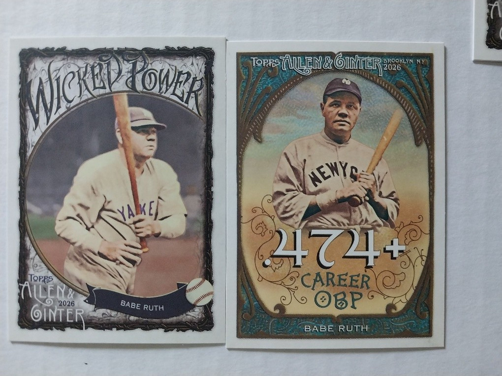 2026 Topps Allen & Ginter Babe Ruth 2 Cards Inserts Wicked Power 474+ Career OBP