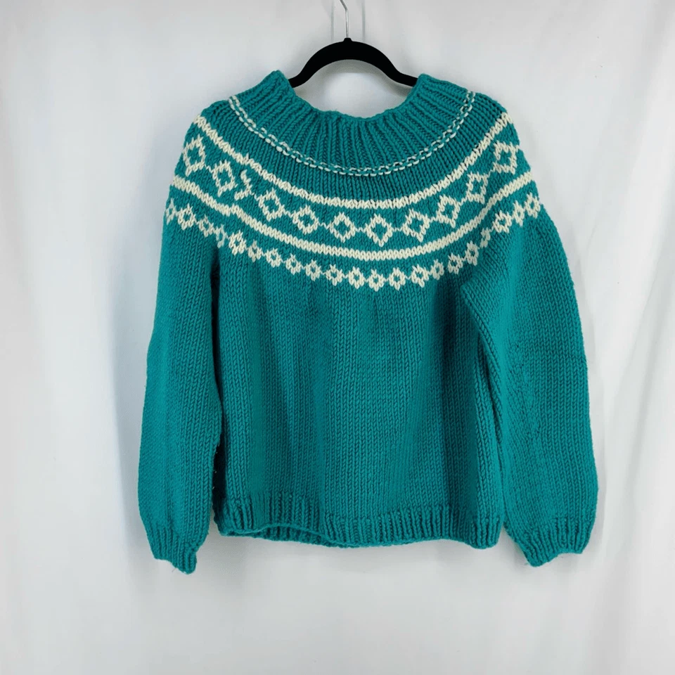 Suéter nórdico tejido Fair Isle mediano hecho a mano para mujer Foto 4 de 4