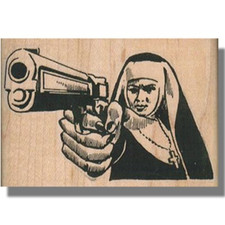 Monja con pistola, SELLO DE GOMA, religioso, religión, persona, hermana, oración, iglesia, Dios