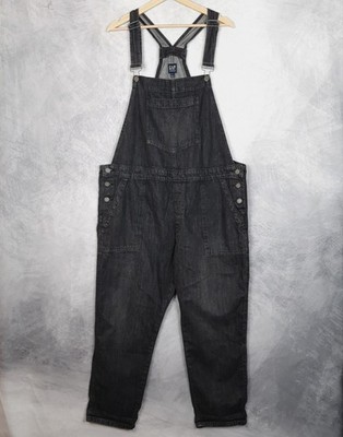 Gap Denim Overalls Womens XL Black Cropped Ankle Slouch Relaxed Pockets
