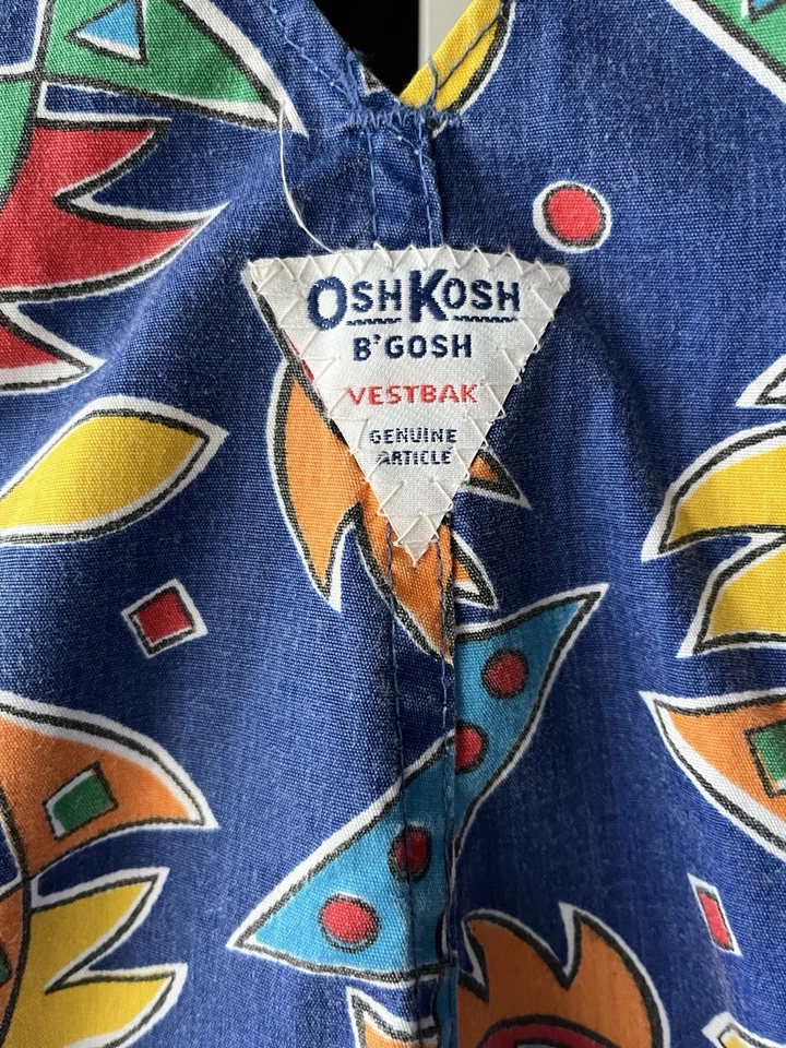 VTG Oshkosh B’Gosh Vestbak Shortalls Red Denim Abstract Fish 80’s 90’s 4T - 6T - Image 3 of 4