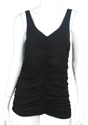 THE ROW Black Ruched Crepe Jersey Sleeveless Top L