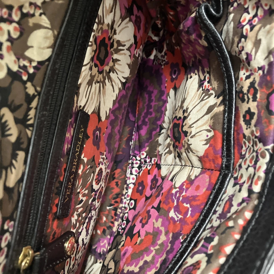 Vera Bradley Black Leather Pebbled Cross Body Purse Bag Magnetic Closure - Image 4 of 4