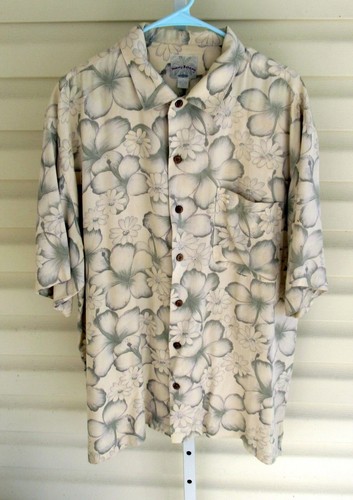 Camicia Tommy Bahama grande grigio panna stampa floreale seta hawaiana SS ECC